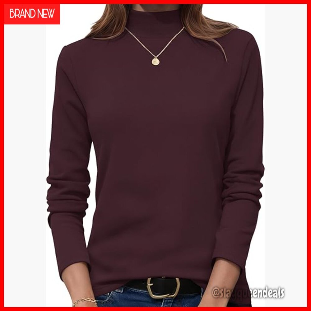 Mock Neck Long Sleeve T-Shirt, Fitted Polyester Spandex Blend, Lightweight